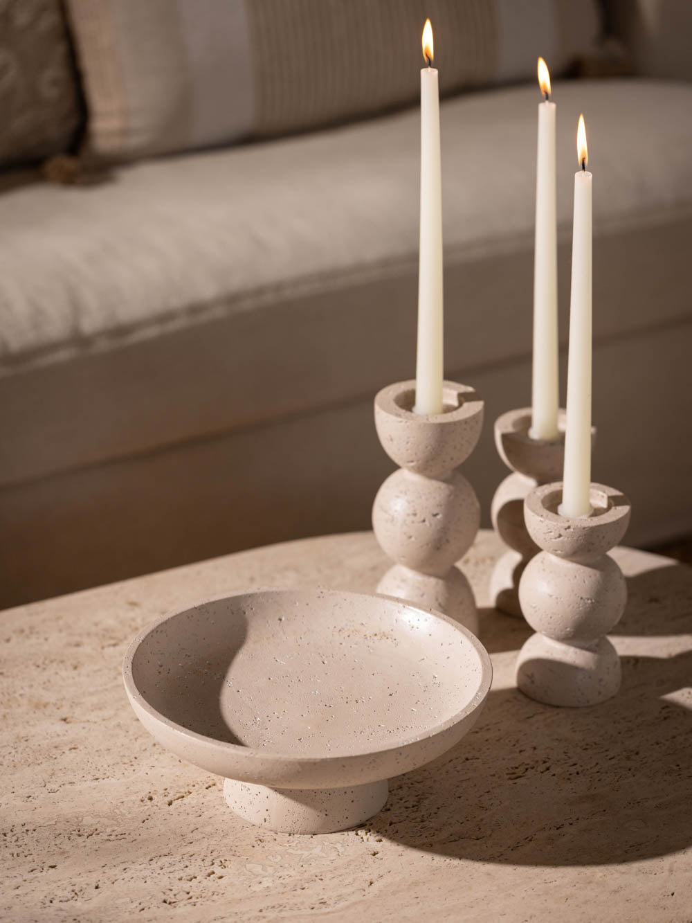 פמוט דקורטיבי 14.4 ס"מ מקרמיקה בגוון אבן Nature