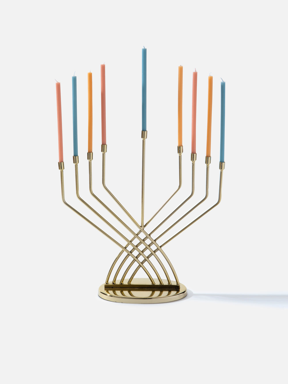 חנוכיה ממתכת בגוון זהב עם קנים מצטלבים Terra