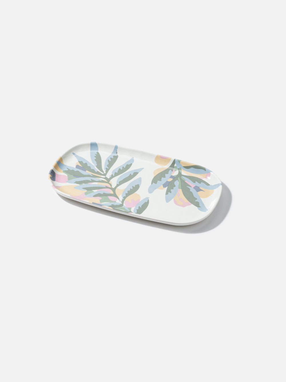 אובל מלמין עם רקע שמנת בהיר והדפס עלים Leaves