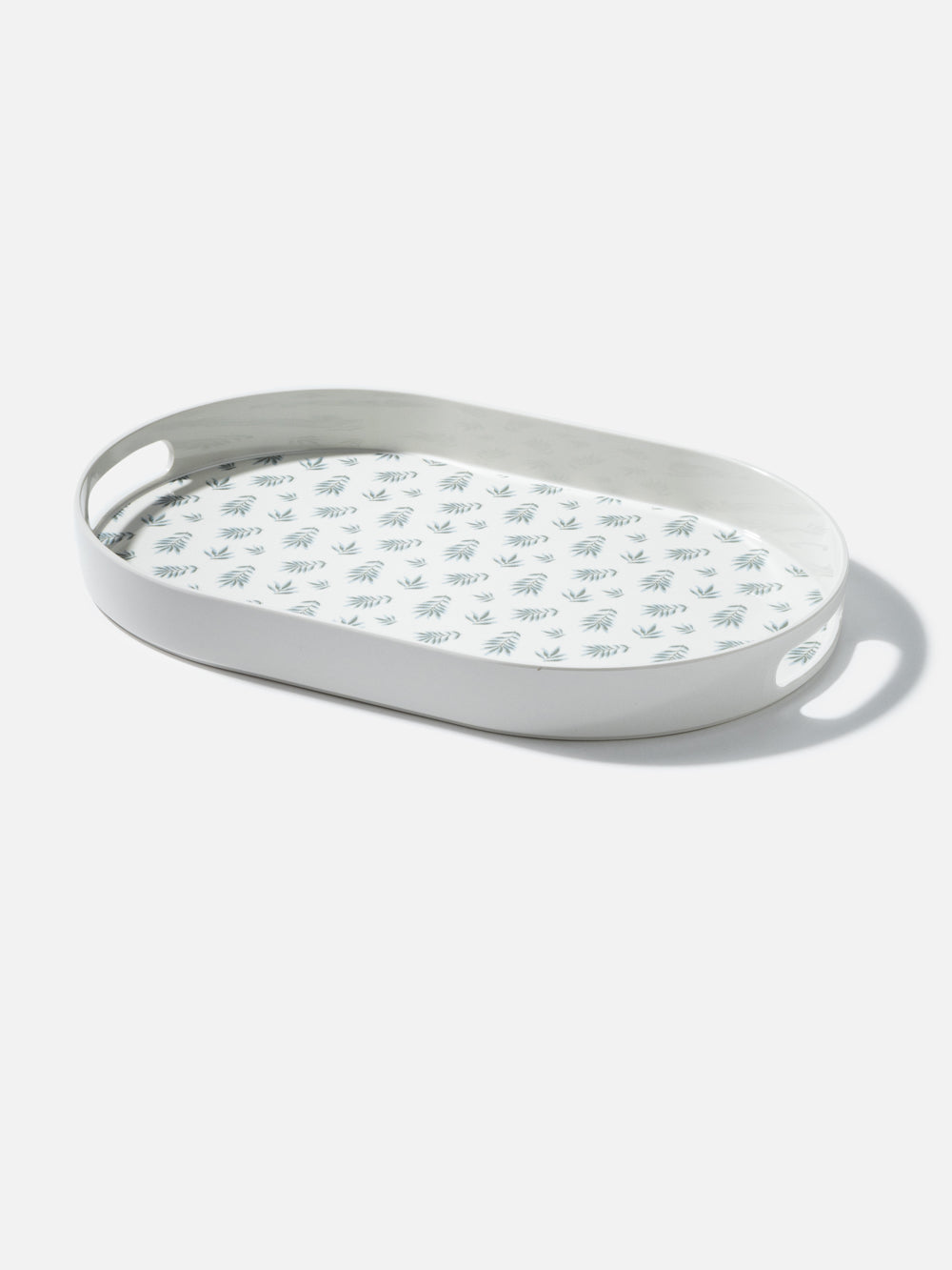 מגש מלבני ממלמין עם הדפס של עלים אפורים וירוקים Tropical