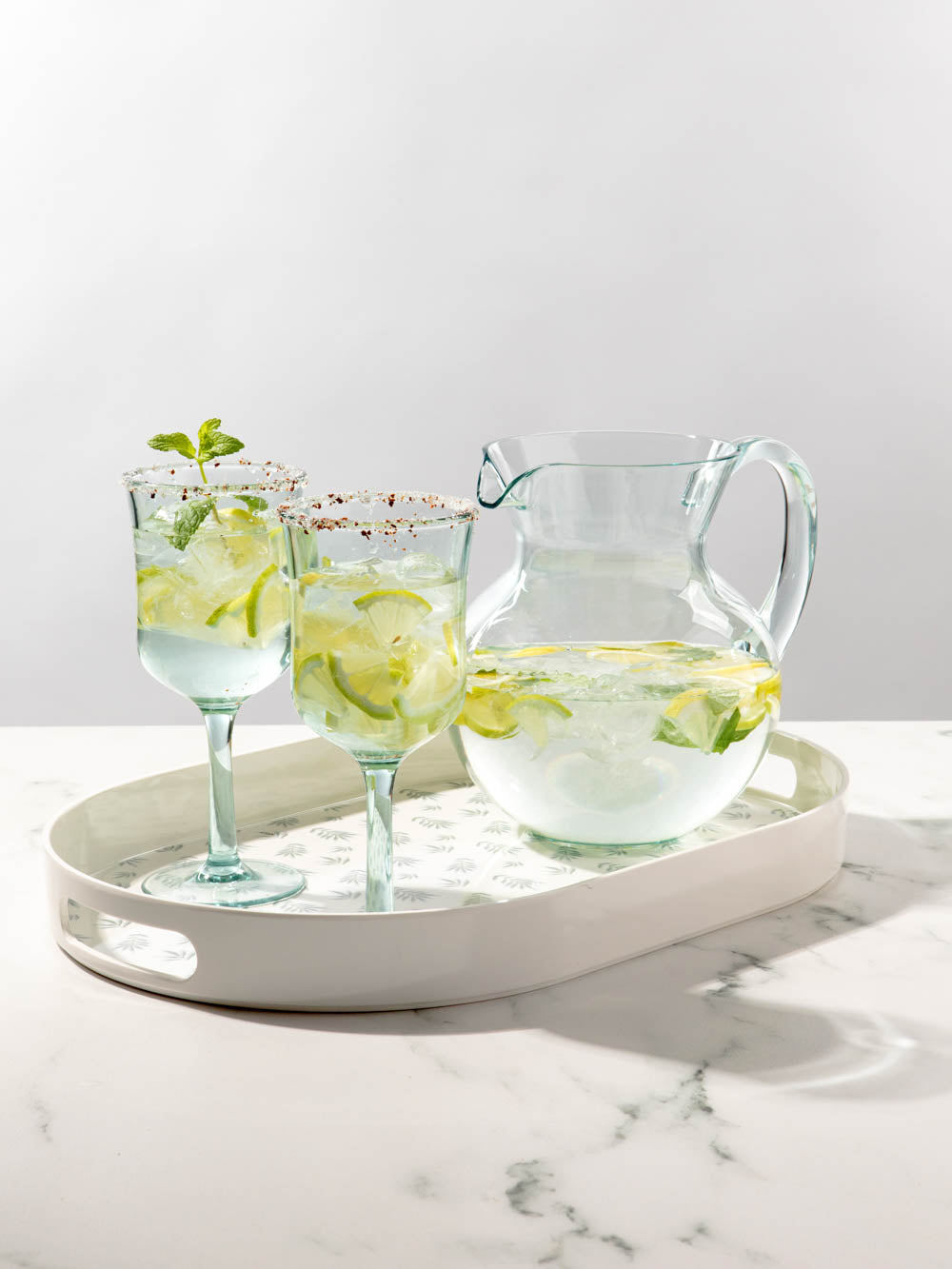 מגש מלבני ממלמין עם הדפס של עלים אפורים וירוקים Tropical