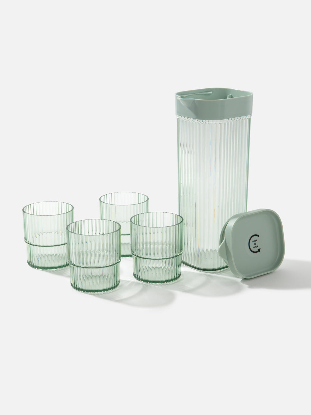 סט קנקן ו-4 כוסות מפלסטיק אידיאלי לטיולים