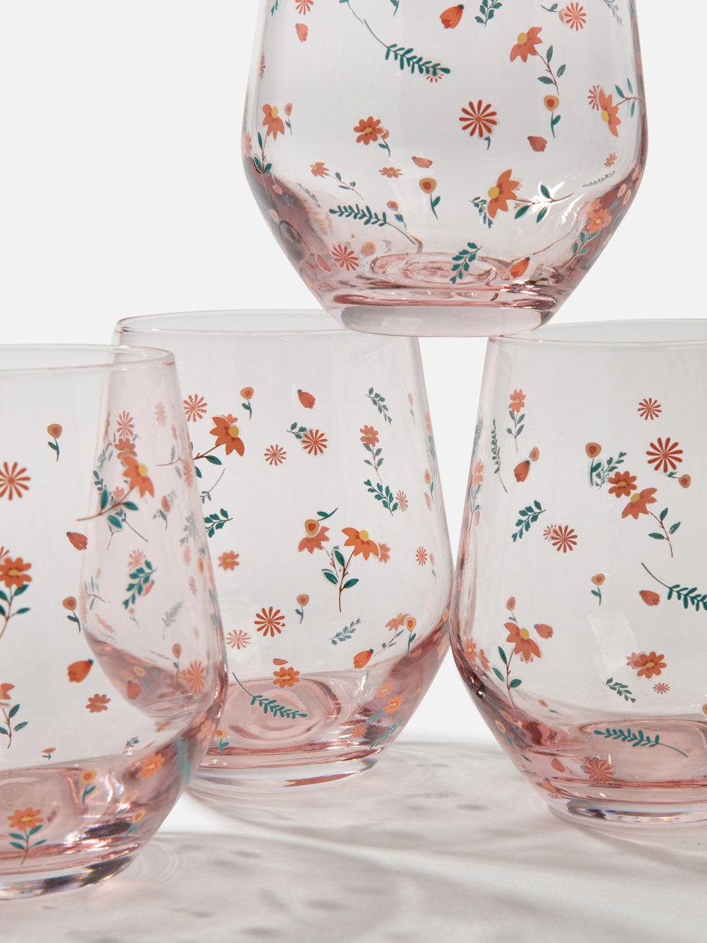 סט 4 כוסות מזכוכית עם בסיס בגוון ורדרד Spring