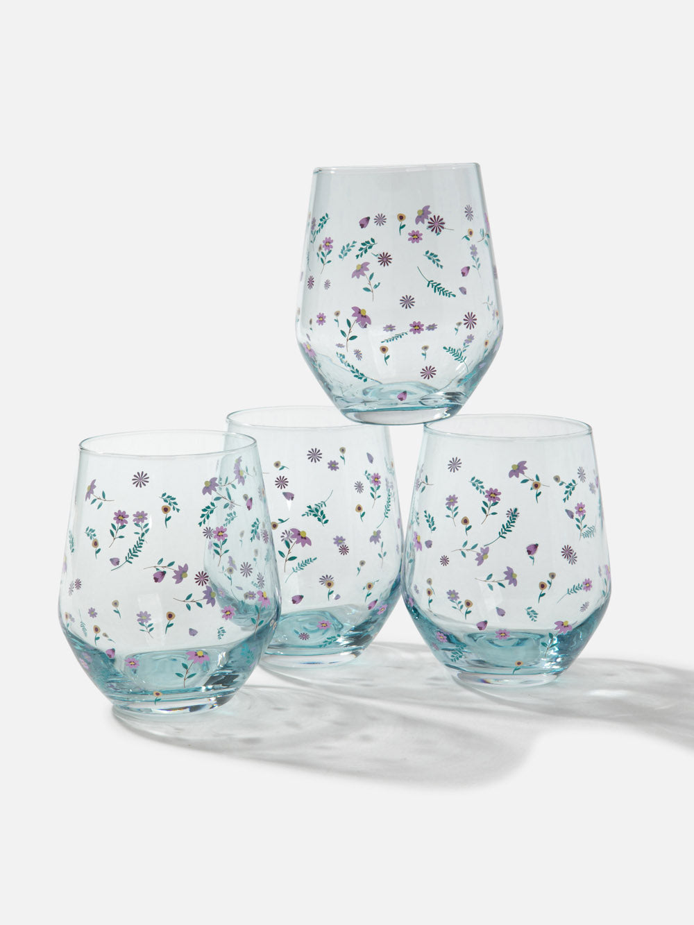 סט 4 כוסות מזכוכית עם בסיס בגוון כחלחל Spring
