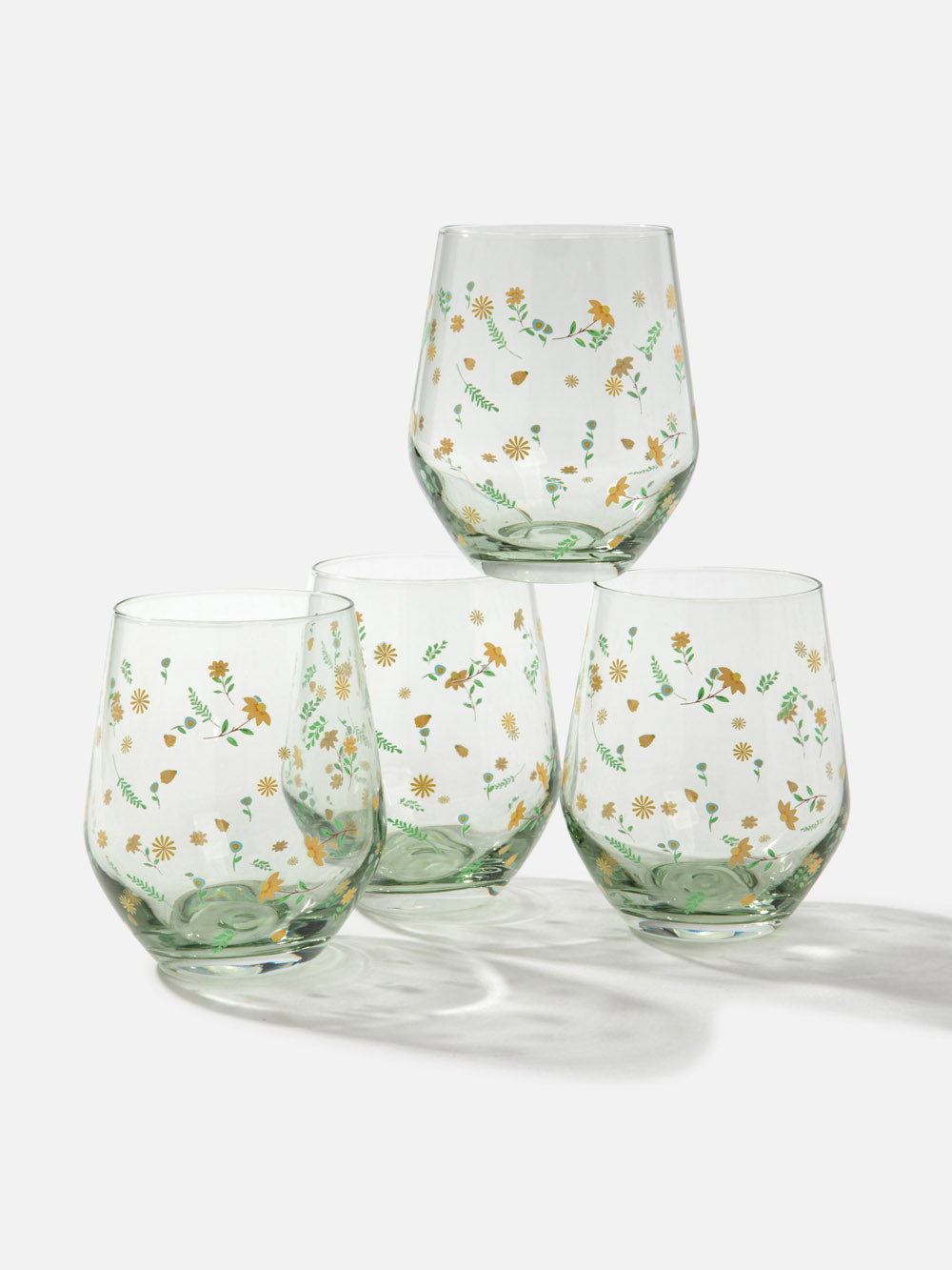 סט 4 כוסות מזכוכית עם בסיס בגוון ירקרק Spring